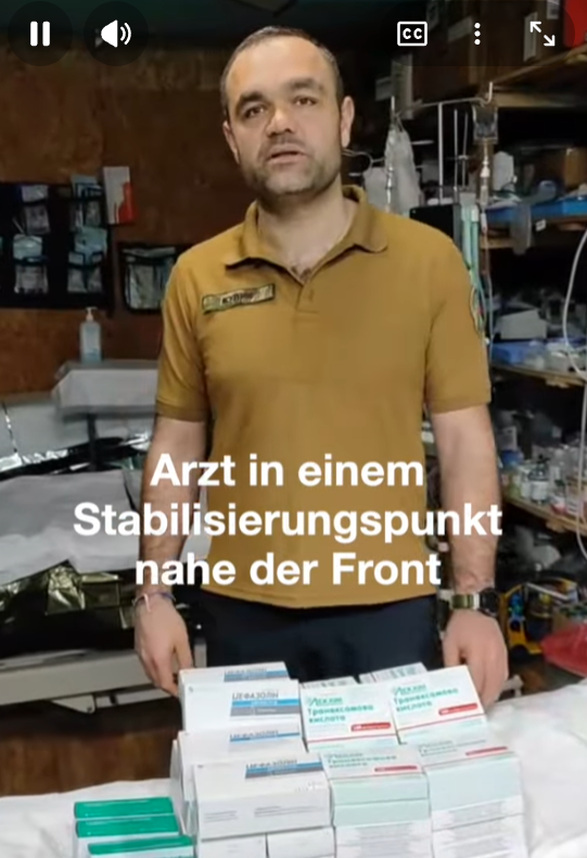 Medizinische Unterstützung für Schwerverwundete nahe der Front bei denen jede Minute zählt. Danksagung für Unterstützung. Verein Ukrainer in Karlsruhe