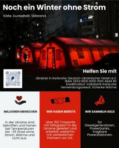 Verein Ukrainer in Karlsruhe hilft. Spendeaufruf. Schenke Licht.