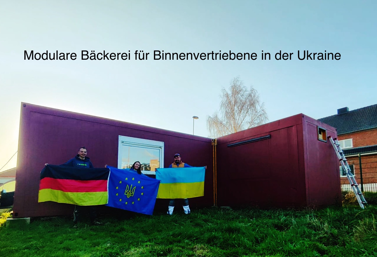 Modulare Bäckerei bereit für den Transport in die Ukraine