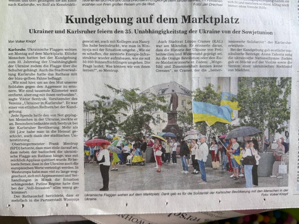 Kundgebung auf dem Markplatz, Karlsruhe. 24.08.2026. Unkrainer und Karlsruher feiern den 35. Unabhängigkeitstag der Ukraine